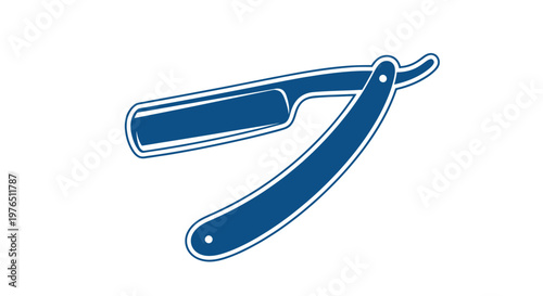 Blue Straight Razor Icon on White Background - Vintage Barber Tool