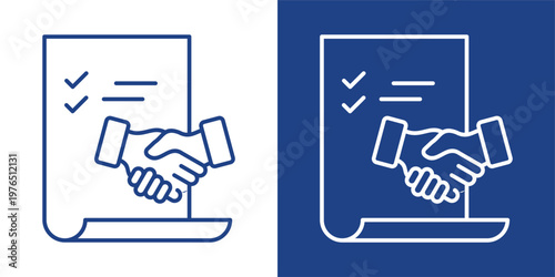 Contract Agreement Blue And White Icon Style Collection