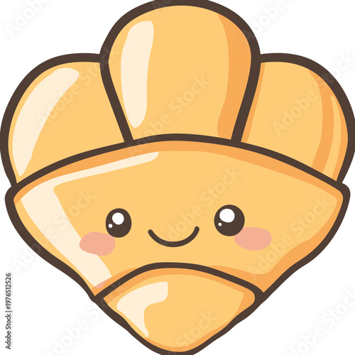 Adorable cartoon pastry with rosy cheeks and a happy expression, isolated on white background