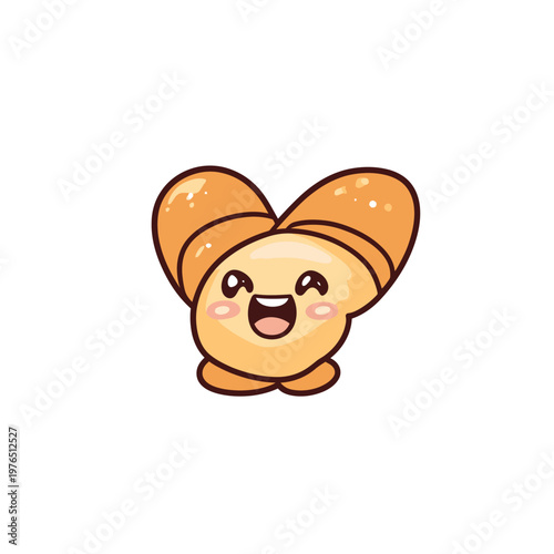 Adorable cartoon pastry character with smiling face and blushing cheeks on white background