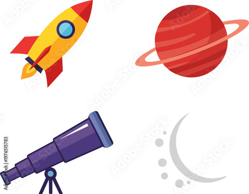 Flat Space Exploration Vector Set with Rocket Telescope and Planet