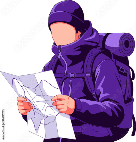 Adventurous Hiker with Backpack and Map Exploring the Great Outdoors