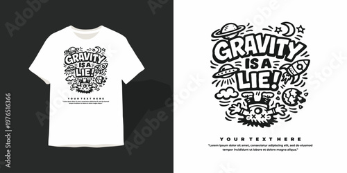 Gravity Is A Lie Astronaut Doodle T-Shirt Design