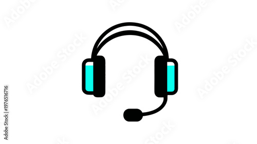 Customer service support headset icon with microphone. Modern communication device for online assistance, call centers, gaming, and remote work.