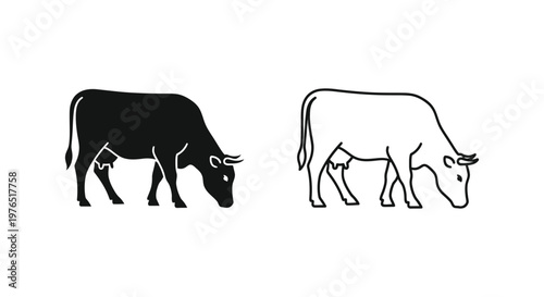 CowAndCalfSilhouettesBlackWhiteDesign Vector