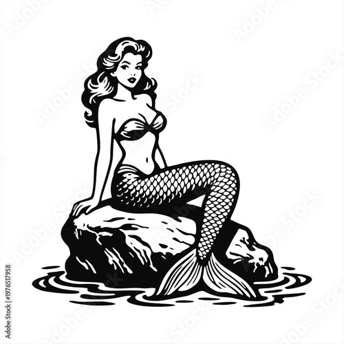 mermaid sirene goddess hand-drawing vector illustration