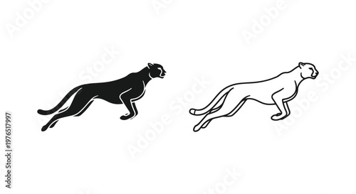 Black vs White Cheetah Running Silhouettes Design Vector