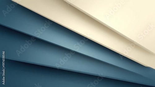 Abstract composition of layered geometric shapes in soft blue, cream, and beige tones showcasing modern minimalism and clean lines in architectural design
