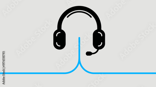 Professional customer service headset icon with microphone and blue communication line for online support and helpdesk assistance