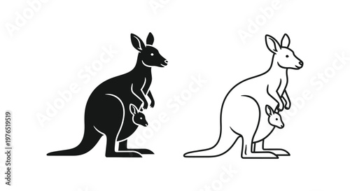 Cute Kangaroo Mom And Baby Pouch Life Vector