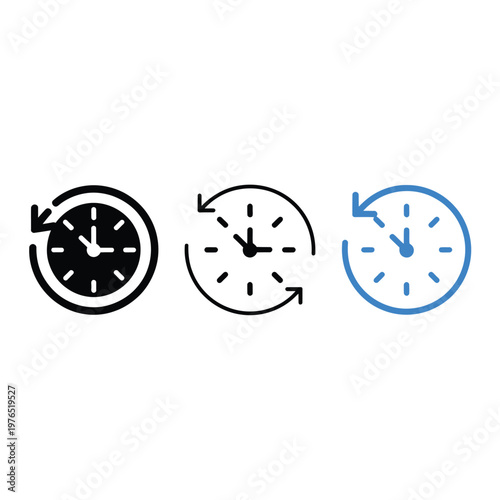 Three clock icons depicting a reverse or rewind time concept