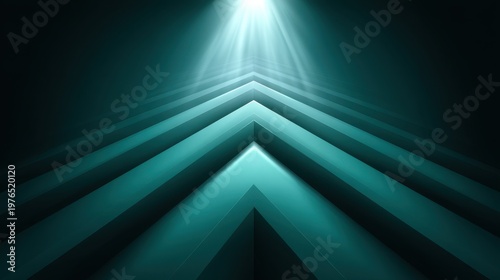 Dimensional Abstract Design with Geometric Patterns and Rays of Light in Blue and Green Tones for Creative Backgrounds and Visual Projects