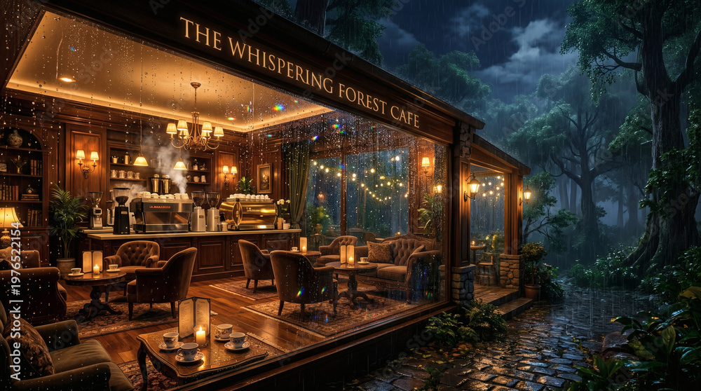 Obraz premium forest cafe at night