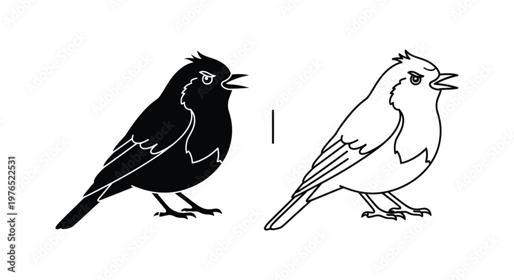 Obraz premium Black and White Bird Silhouette Comparison Guide Vector