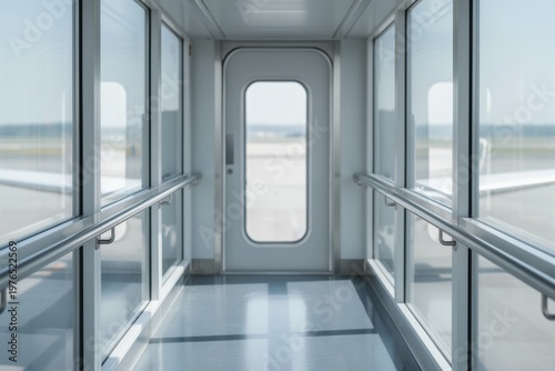 Airport jet bridge mockup with empty walkway and large copyspace for ads