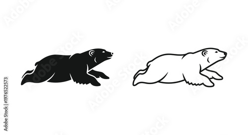 Wolverine vs Polar Bear Iconic Animal Silhouette Comparison Vector
