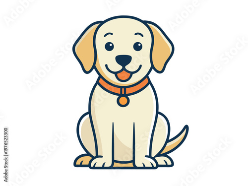 A cheerful cartoon labrador retriever sitting calmly with a collar