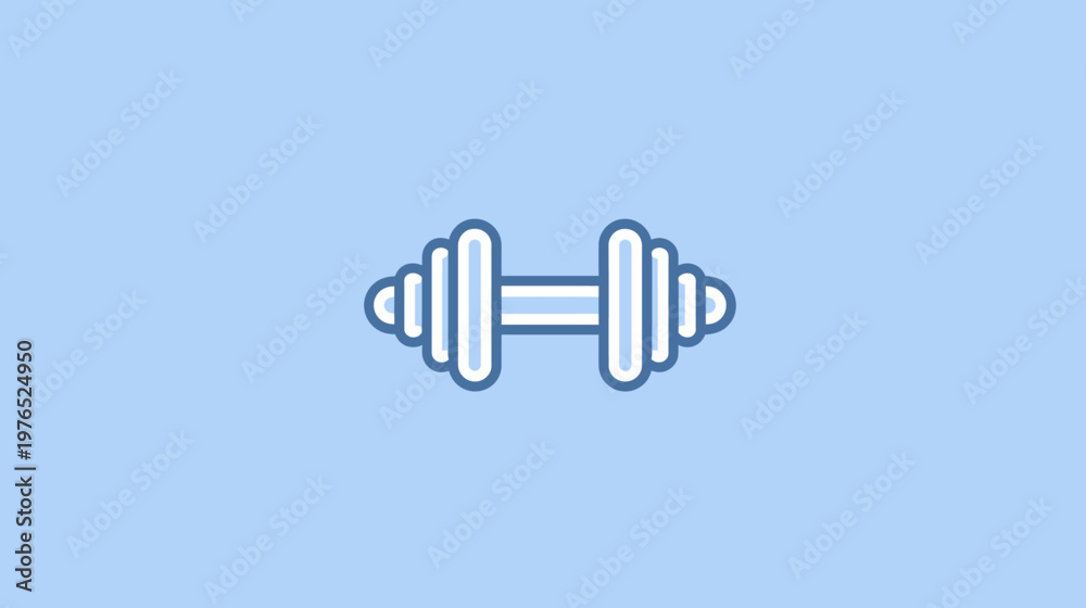 Obraz premium Minimalist light blue dumbbell icon on a soft blue background, representing fitness, strength training, and a healthy lifestyle