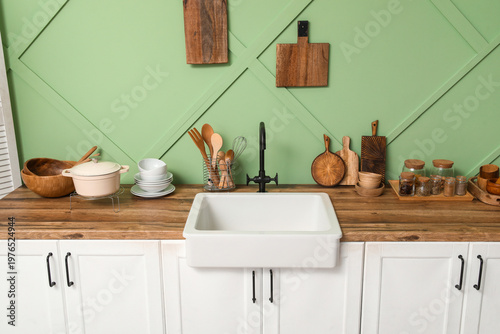 Interior of kitchen with wh...