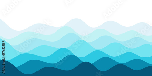 Abstract vector illustration of stylized blue ocean waves in a layered paper-cut style,