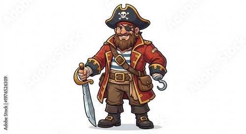 Pirate Captain Character with Hook Hand and Eye Patch