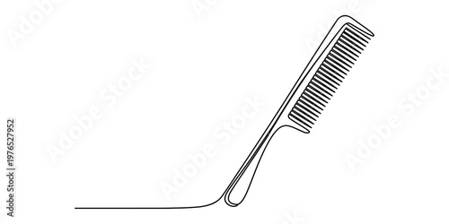 A single continuous line drawing of a simple hair comb used for grooming and styling hair daily. Vector, illustration