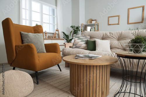Stylish living room with br...