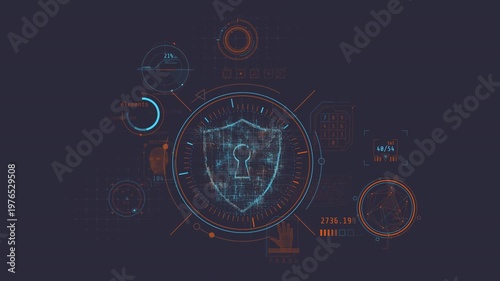 Cybersecurity infographic with a symbolic shield image in the center