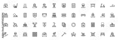 Elderly icon set. Senior lifestyle vector icons. Includes symbols for golfing, medication, gardening, healthcare, finance, activities and more. Editable stroke.