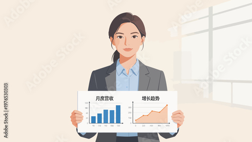 Businesswoman holding growth charts