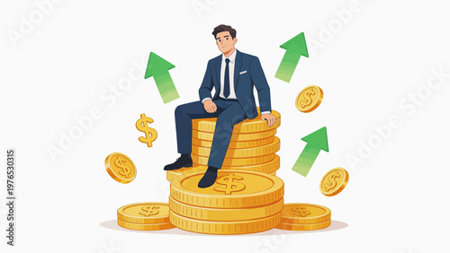 Businessman on stack of coins