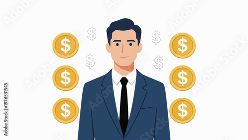 Businessman with dollar coins