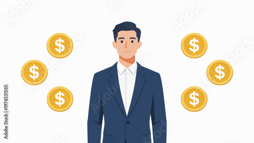 Businessman with floating coins