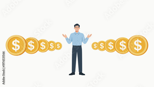 Man with dollar coins on both sides