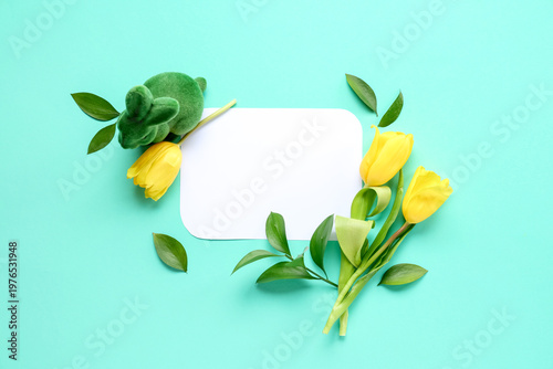 Blank card with toy bunny, ...