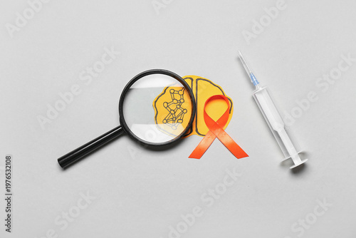 Syringe, magnifying glass, ...