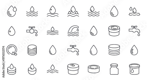 Collection of Hand Drawn Water and Liquid Icons.