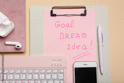 Flat lay workspace with pin...