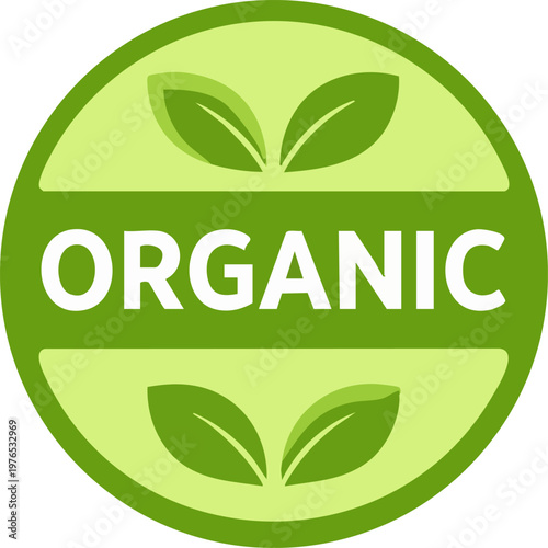 Organic emblem Icon: A clean, vibrant organic emblem, featuring lush green leaves and bold typography, symbolizes purity, sustainability, and the promise of nature's best.