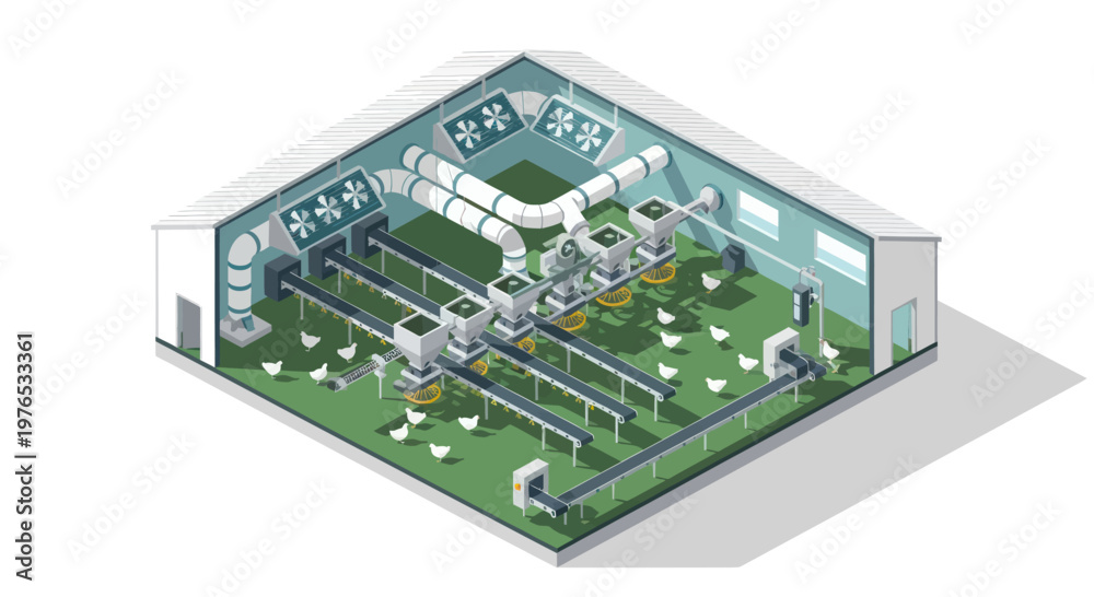 Obraz premium Modern Industrial Factory Interior with Advanced Machinery and Green Flooring.