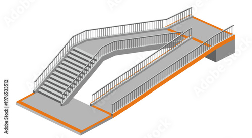 Modern Pedestrian Overpass with Stairs and Accessible Ramp.