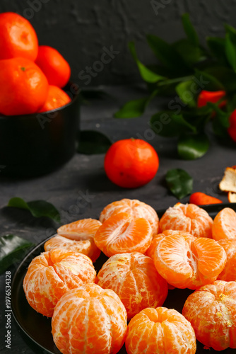 Plate with peeled tangerine...