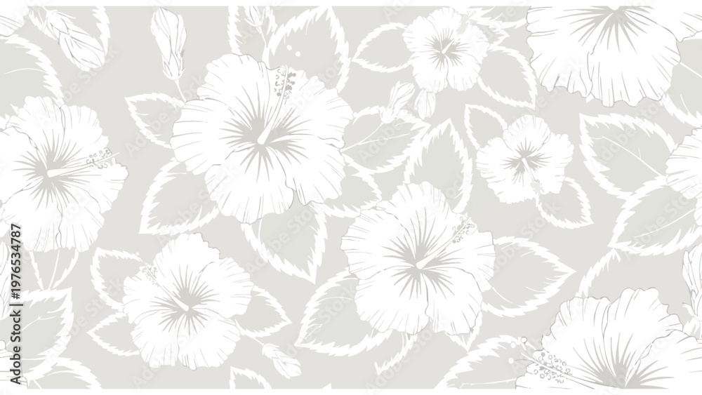 Obraz premium Elegant White Hibiscus Floral Pattern Seamless Background for Decor and Design