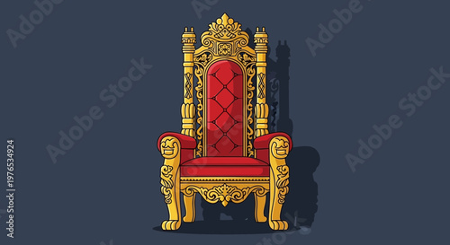 Ornate Royal Throne, Red Velvet Seat, Golden Ornaments, Symbol of Power and Authority