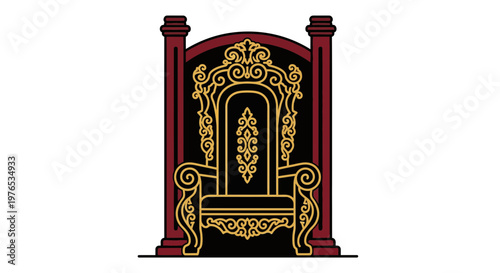 Ornate Throne Chair with Golden Embellishments