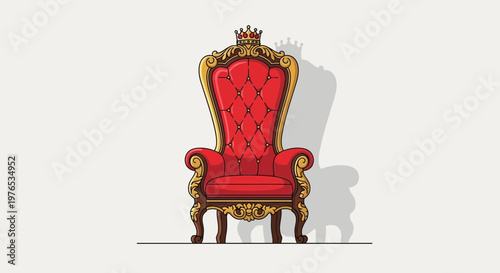 Regal Red Throne with Golden Accents and Crown Emblem