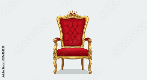 Regal Red Throne with Golden Ornate Frame and Crown
