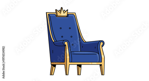 Royal Blue Throne Chair with Golden Crown Accent