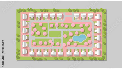 Aerial View of Modern Housing Development Plan, Residential Community Layout Design