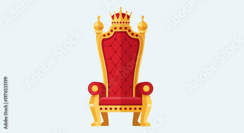 Royal Throne Chair with Crown, Luxury Red and Gold Seat, Symbol of Power and Royalty